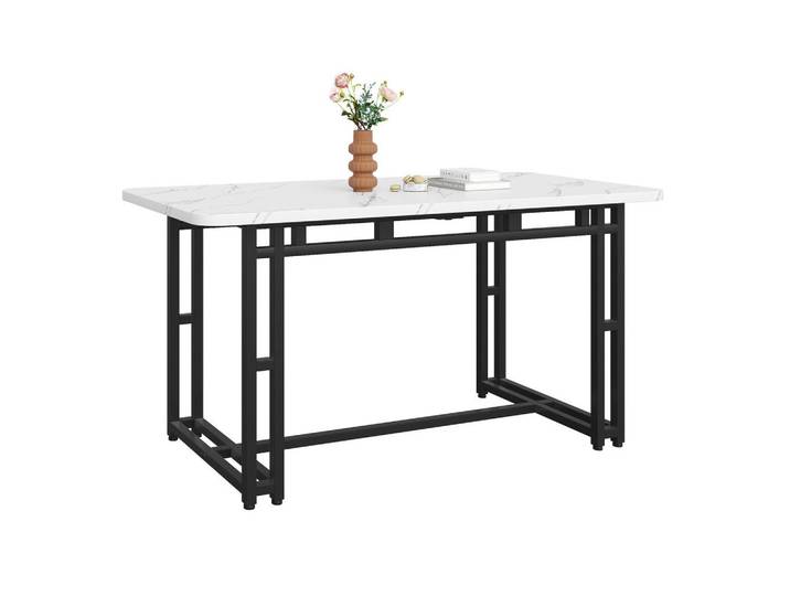 Modfu Esstisch aus MDF 120x70x74 cm Schwarz/Weiß mit schwarzen Metallbeinen im modernen Design, 70x74x120 cm, Esszimmer, Esstische