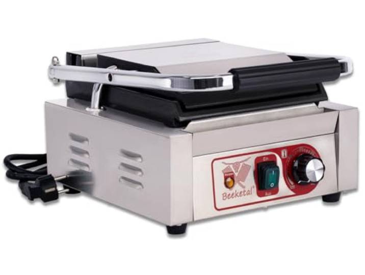 Beeketal BKG3 Gastro Kontaktgrill 1800W Edelstahlgehäuse Gusseisen-Grillplatten mit Emaillebeschichtung Temperatur 50–300°C Gewerbe & Haushalt