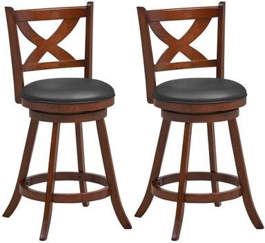 Costway 2 Pieces Classic Counter Height Swivel Bar Stool Set with X-shaped Open Back-24 Inch