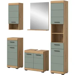 BADMÖBEL-SET Salbei grün, Eiche Artisan 5-teilig 164 cm, Komplettset mit viel Stauraum