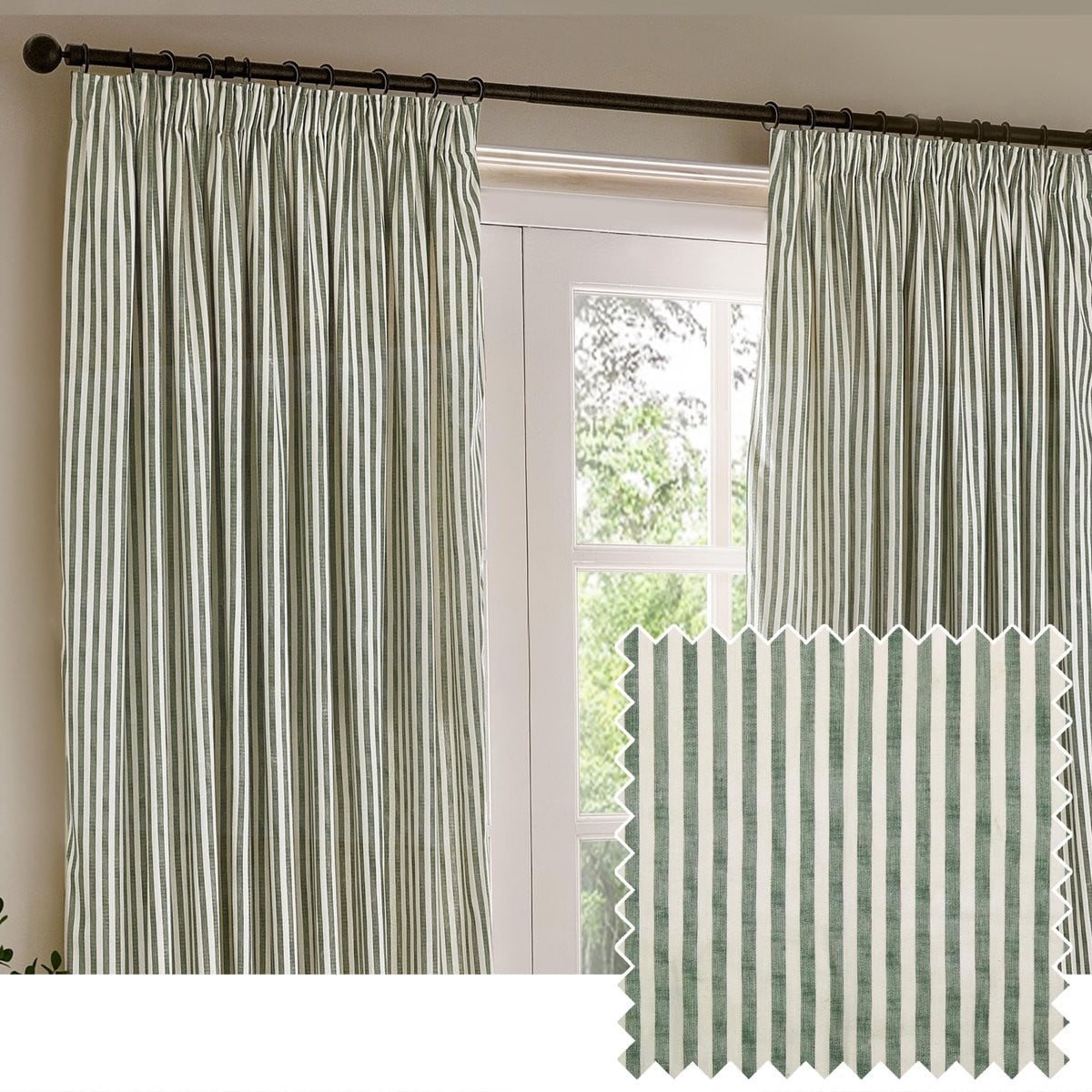 Omgoods Hebden Gestreepte Katoenen Pencil Pleat Gordijnen Blackout - Set van 2 - Breedte: 168 cm, Hoogte: 229 cm