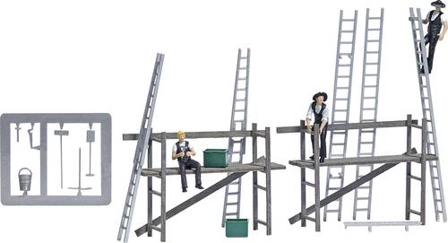 Busch H0 Action Set Zimmermänner mit Gerüst Bausatz
