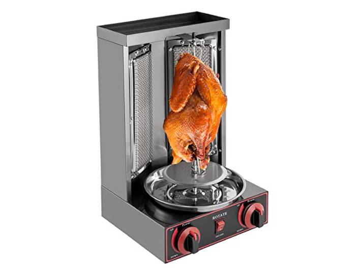 Gas Döner Kebab Maschine, 3000W 220V Vertikal-Multigrill Dönergrill Tischgrill aus Edelstahl Multigrill Shawarma Gyro Grill BBQ Grillofen mit Temperatureinstellschalter für Hotels Filialen