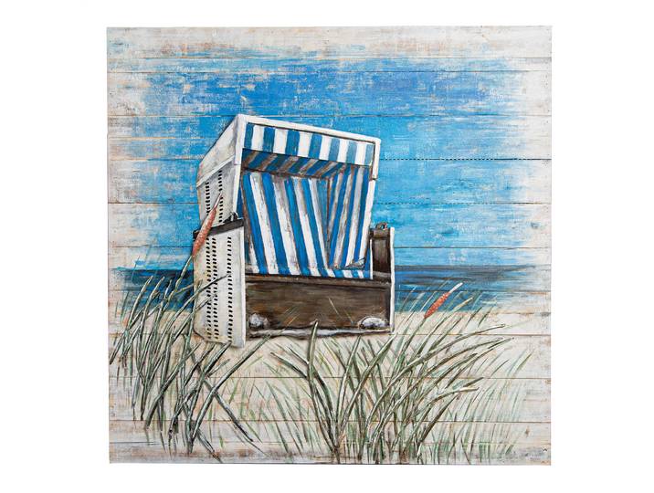 Leinwandbild GILDE Bild quadratisch Strandkorb , blau (farbe bild(er): blau), B:100cm H:100cm T:8cm, Holz, Bilder, Leinwandbild