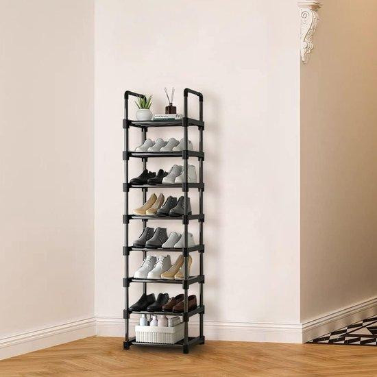 Unyqoos schoenenrek van zwart metaal met 8 niveaus, stapelbaar en stevig organizer voor 16 paar schoenen en laarzen