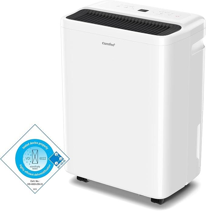 Luftentfeuchter Lufttrockner Rein, 12L/Tag Luftentfeuchter für Zuhause Schlafzimmer Badezimmer mit 1,6L Wassertank, Timer, HEPA-Filter, WIFI, Wäschemodus und geringem Stromverbrauch