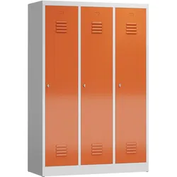 ClassiX Garderobenschrank, 3 Abteile mit S/W-Trennung, 1800 x 1185 x 500 mm, lichtgrau/feuerrot