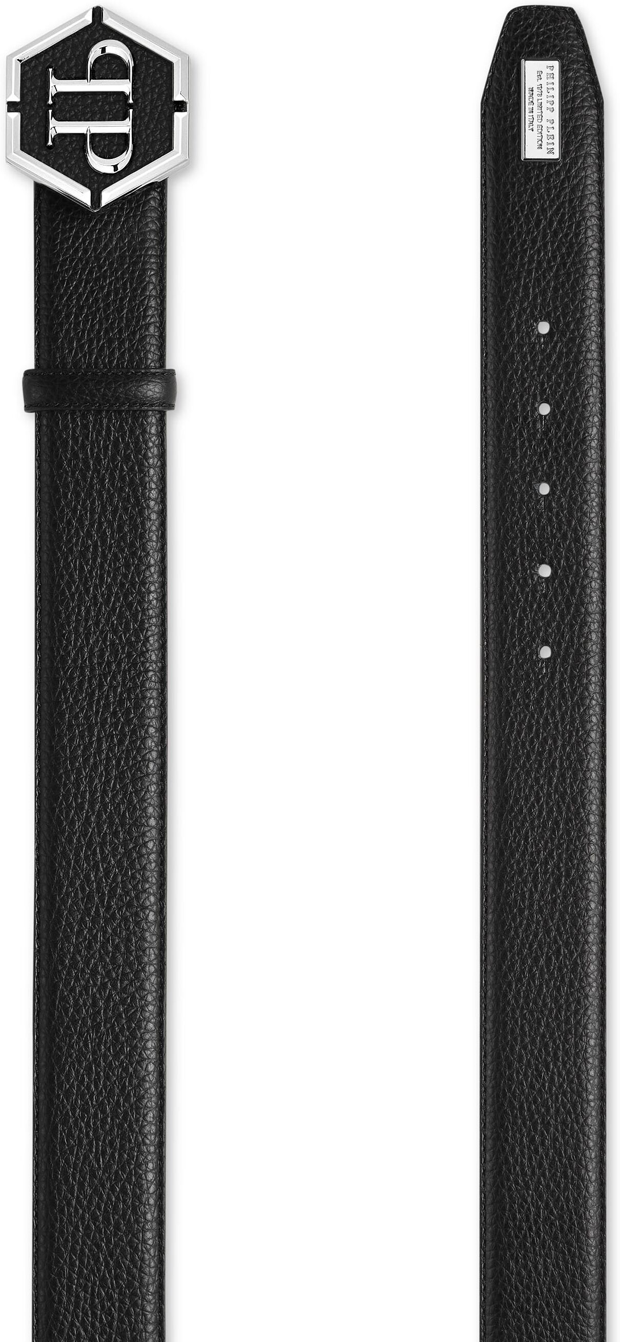 Ledergürtel PHILIPP PLEIN "Hexagon", Herren, Gr. 90, 02, schwarz, Gürtel Ledergürtel