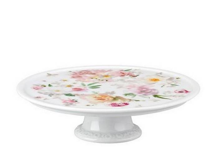 Rosenthal Servierplatte Maria Pink Rose Platte auf Fuß klein, Porzellan, (Platten)
