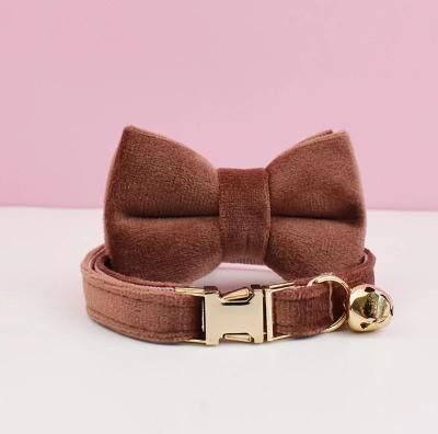 Uplift Essentials Personalized Velvet Cat Collar With Bow Tie And Bell bow Tie Collar 3 s