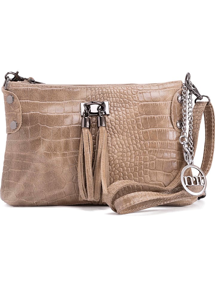 Mia Tomazzi Leder-Umhängetasche "Abano" in Taupe - (B)23 x (H)16 x (T)2 cm - onesize