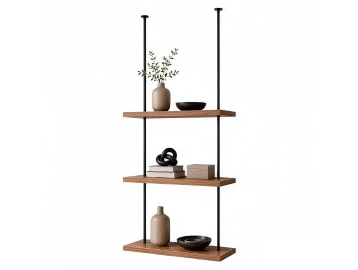 Schwebende Regale, industrielles Deckenregal aus Holz + Metall, Eisen Hängender Ausstellungsständer für Schrank, Küche, Bar, Pflanzen, Bücher, Schuhe, Taschen(3-layer 60x30x120cm)