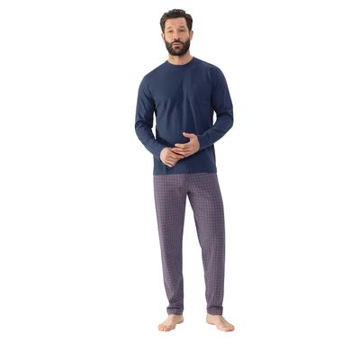Schlafanzug MEY "Red Tile", Herren, Gr. L, blau (yacht blau), Single Jersey, Obermaterial: 100% Baumwolle, lang, Rundhals, Homewear-Sets Schlafanzug, Langarm-Shirt mit Brusttasche