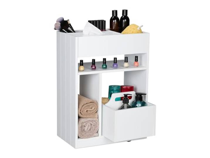 Relaxdays Chariot de Rangement sur roulettes\, Livres\, épices\, HLP 55x38\,5x23 cm\, Chariot Cuisine\, Salle de Bain\, Blanc