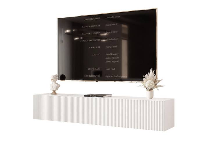 Idohome Tv-Lowboard Angel Weiß hängend mit LED-Beleuchtung 200 cm, Uni, Rechteckig, 200x36x40 cm, Wohnzimmer, TV Möbel, Lowboards, Lowboards hängend