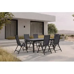 OUTFLEXX Premium Garten-Essgruppe, anthrazit/grau, Alu/Textilene, Ausziehtisch 180/240x100cm, 6 Klappstühle