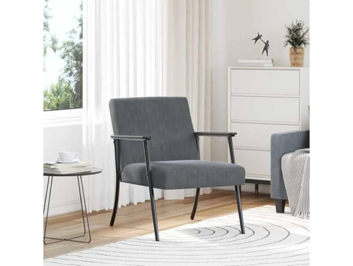 Dunkelgrauer Sessel aus Samt mit Struktur aus Sperrholz und Stahl Weicher Samt, ergonomischer Schaumstoff, robuster Rahmen, moderner Stil, einfache Reinigung
