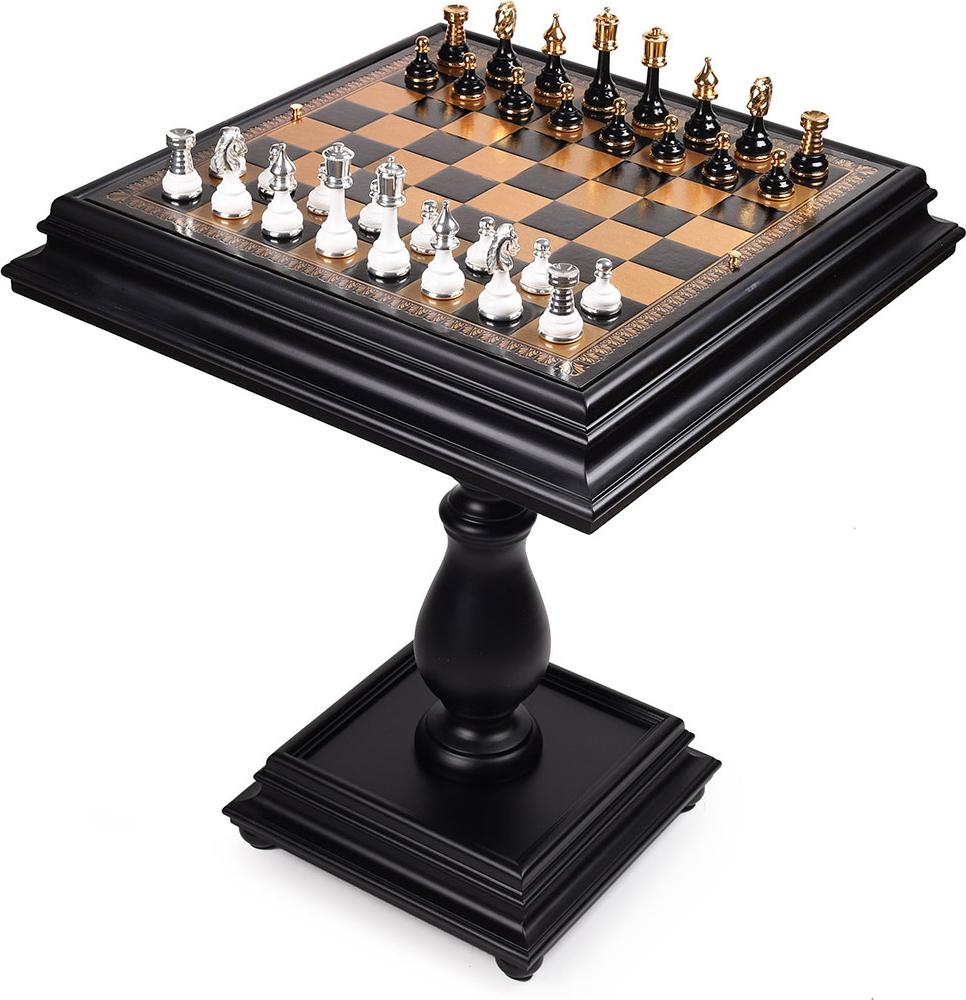 Italfama Schachtisch 55x55cm Staunton 24K Gold Silber 925 König 9cm Italien