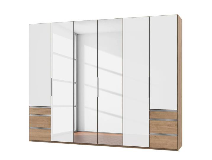 Drehtürenschrank Level 36 D IV 300 x 236cm Weiß/Hochglanz Weiß/Eiche Dekor