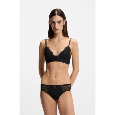 Bralette BOSS "BLOSSOM", Damen, Gr. XL, N-Gr, schwarz 001, Mesh;Spitze;Web, Obermaterial: 88% Polyamid, 12% Elasthan, körpernah, BHs Bralette, Premium Spitzen-Bralette mit plissiertem Mesh