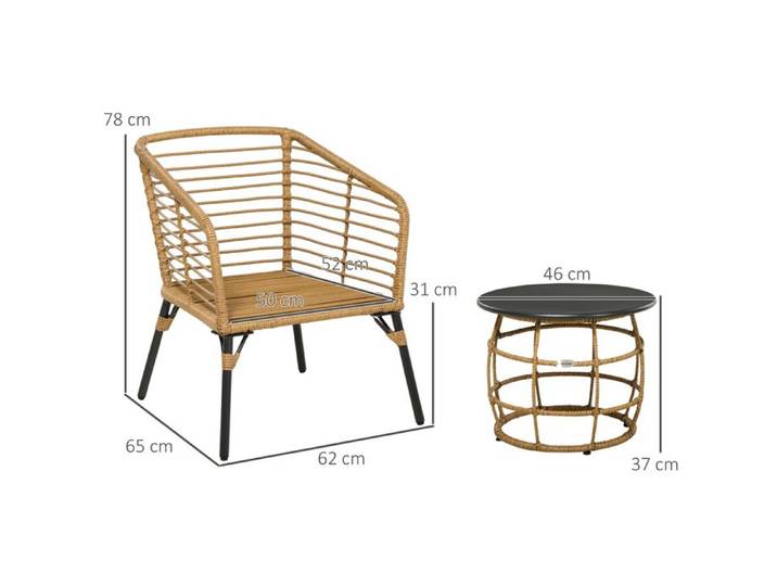 Ensemble de meubles de jardin en rotin 3 pcs. Ensemble de salon incl. table basse et 2 chaises ensemble bistrot avec coussins