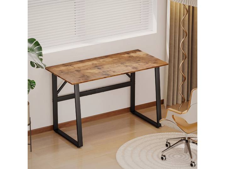 HOMCOM Bureau Industriel Bois et Acier 120x60x76 cm Noir Marron