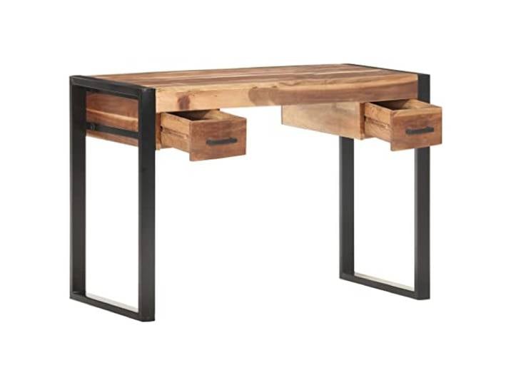 POUFGDR Schreibtisch 110 x 50 x 76 cm, Massivholz, Akazie Hevea Robuster Stahlrahmen, 2 Schubladen, Vintage-Stil, Computertisch oder Konsolentisch