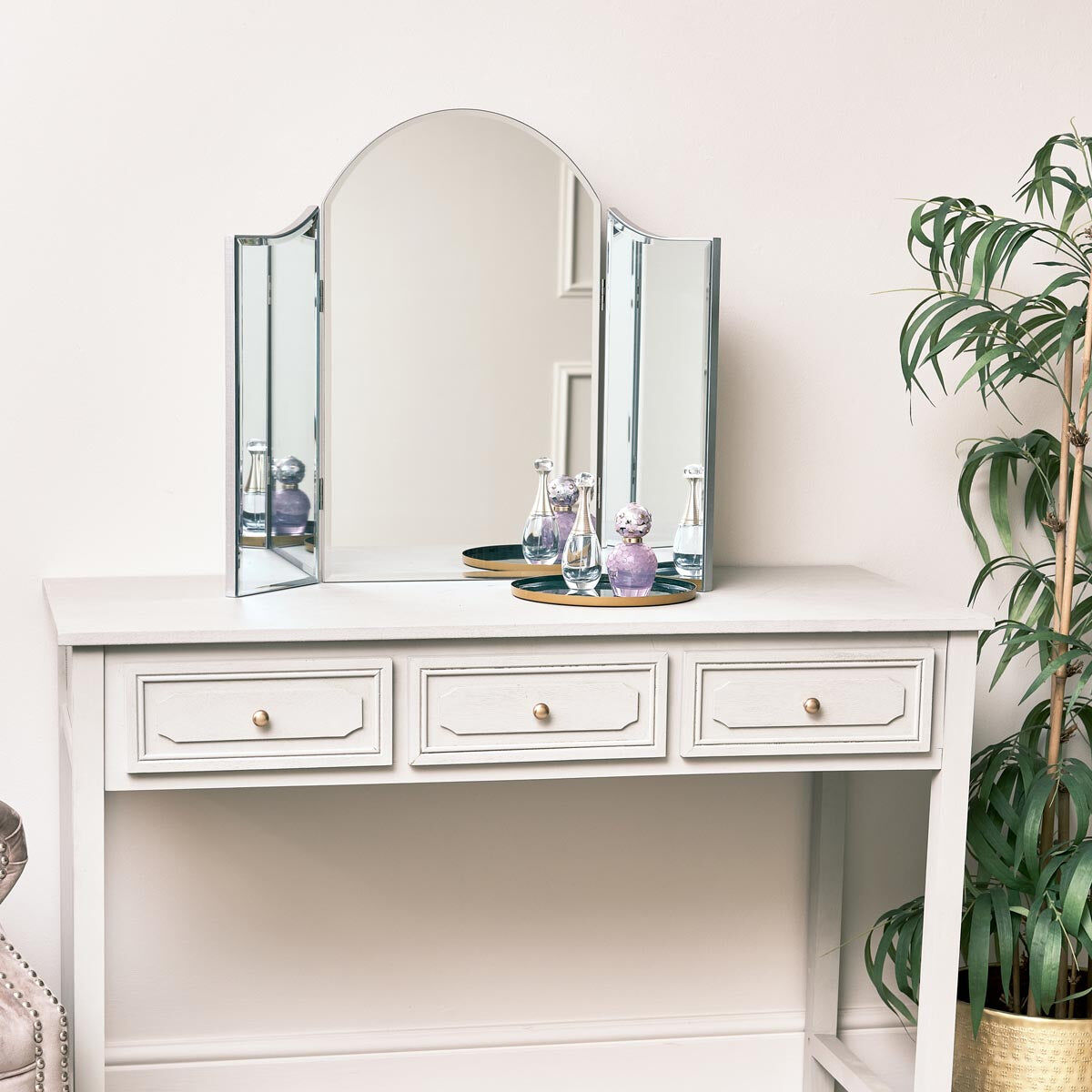 Vintage Style Dressing Table Triple Mirror Glass, Wood