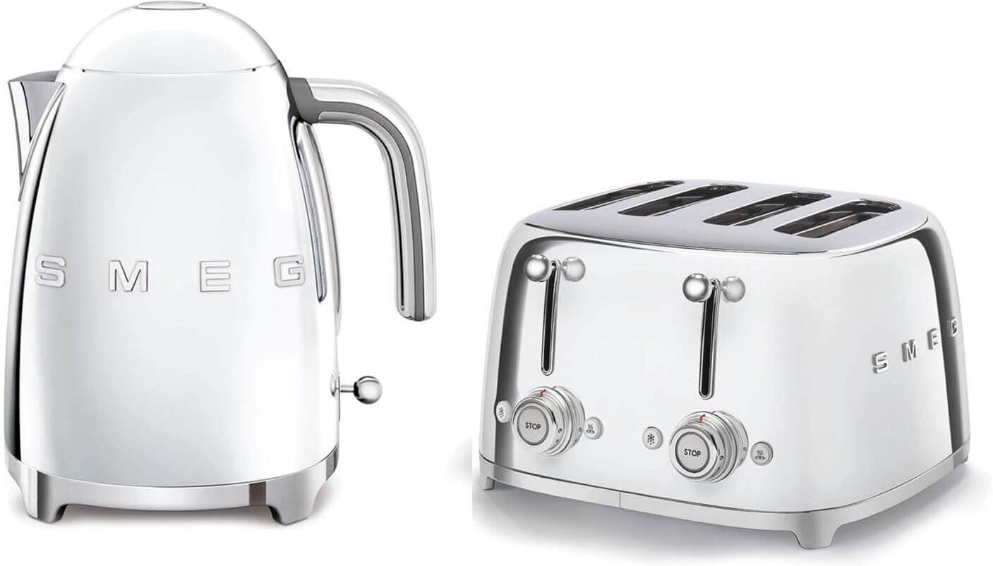 Smeg Jug Kettle & 4 Slice Toaster Set - Chrome