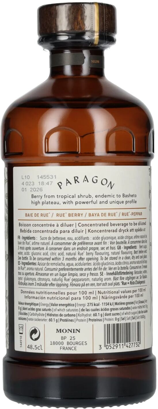 Monin Paragon RUE BERRY Single Botanic Cordial Pepper Collection 0,485l