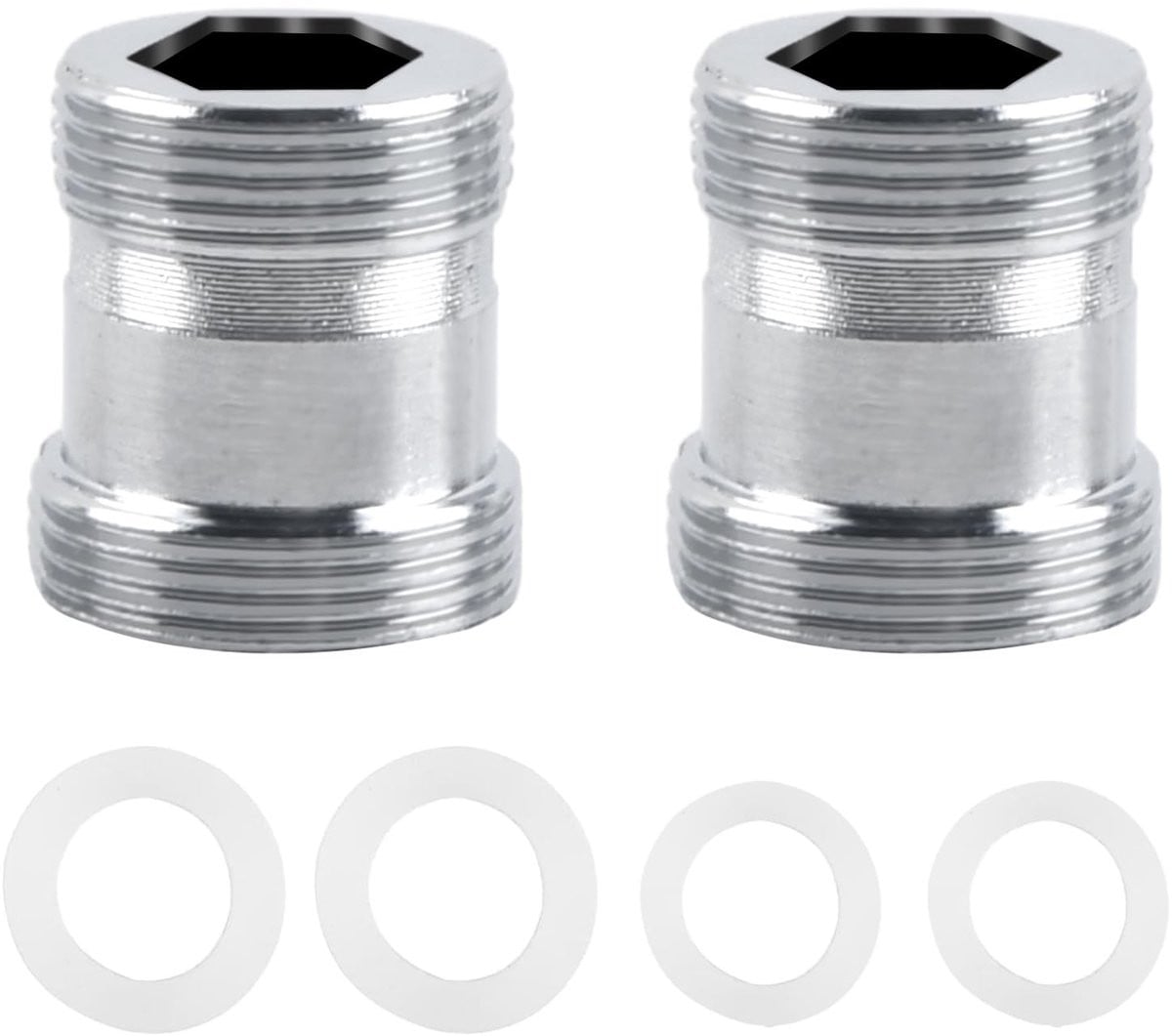 Set van 2 Kraanadapters M22 naar M24 in Messing en Chroom