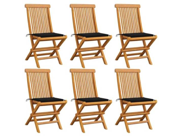 GHVBNMF 6er Set Klappstühle Teakholz Massiv mit Schwarzen Kissen Platzsparende Holzstühle für Terrasse und Balkon: Robustes Teakholz, inklusive weicher Sitzauflagen für Komfort.
