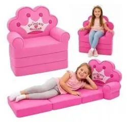 No Name, Sessel, Rozkładany Fotel Sofa Leżanka z Koroną 2W1 Dla Dzieci Miękki Różowy