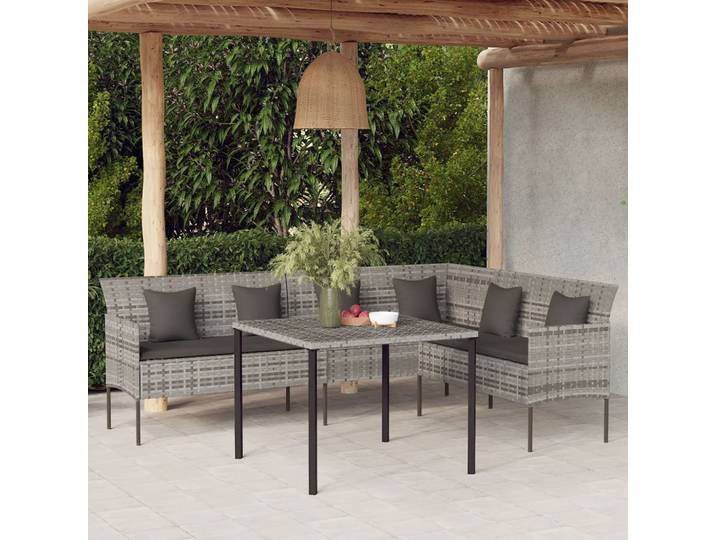 vidaXL Gartensofa in L-Form mit Kissen Grau Poly Rattan