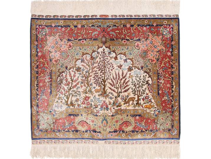 Hereke Seide Teppich 107x122 Handgeknüpft Orientteppich Seide