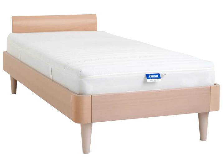 Bett Lenco, Buche Furniert Naturweiss, Holzfüsse, b 95