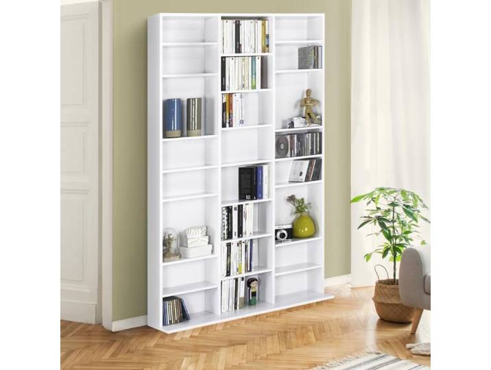 IDMARKET Bibliothèque étagère CD CEYLIA 30 cases avec étagères modulables bois blanc