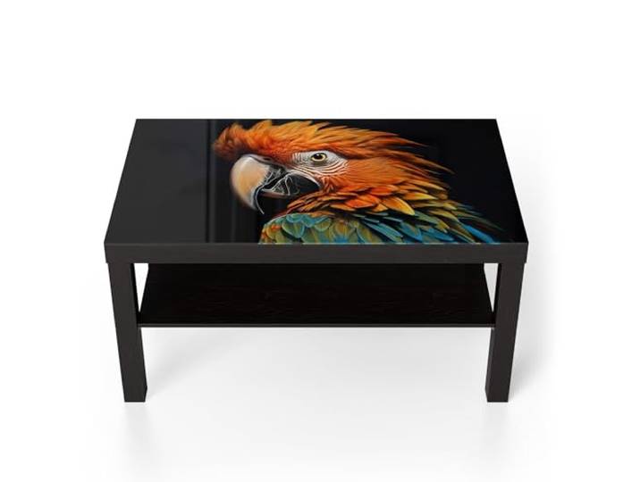 DEQORI Glastisch schwarz groß 90x50 cm Motiv Prachtvogel Portrait ausgefallener Beistelltisch aus Glas Hochglanz Couchtisch fürs Wohnzimmer moderner Couch Tisch mit Design