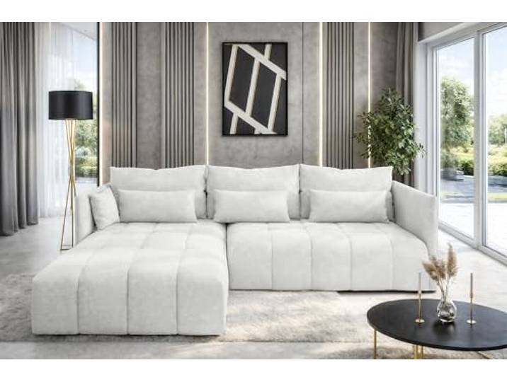 AXLIVING Weiß Ecksofa mit Schlaffunktion und Bettkasten Cosmova 245cm Bettkasten. Liegefläche: 147x232cm. Breite von 248 cm. Widerstandsfähigkeit durch eine Grammatur von 380 g/m˛.