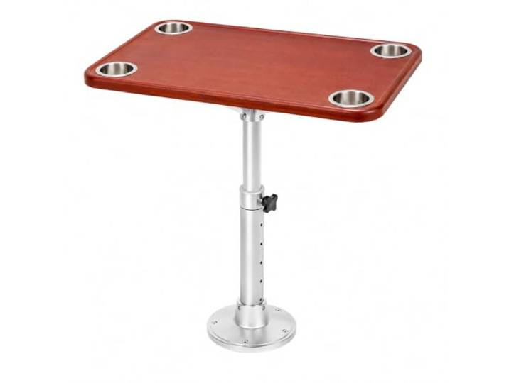 Falyrex Wohnmobiltisch Teleskopisch Höhenverstellbar Abnehmbar, RV Tisch mit 4 Getränkehaltern, Eiche Tischplatte, Tisch für Caravan Wohnwagen Boot Yacht, 600x380mm Tischgestell