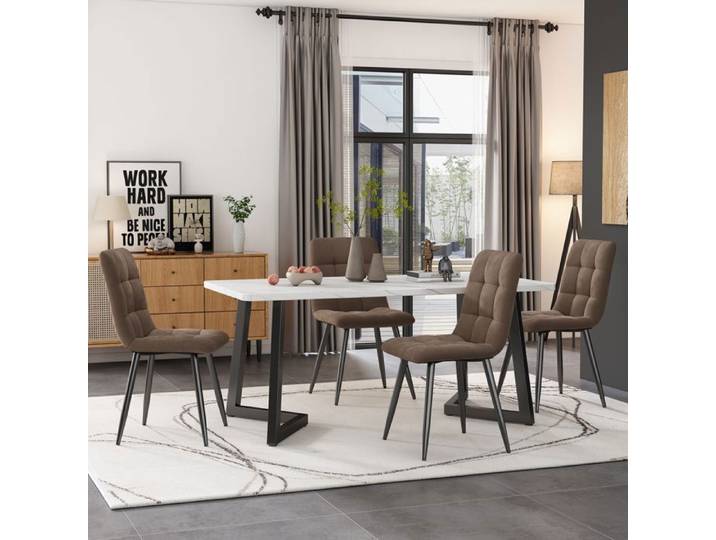 Moderne Table À Manger Avec 4 Chaises Ensemble De Table De Cuisine Moderne chaise De Cuisine En Velours Brun Noir 117×68cm