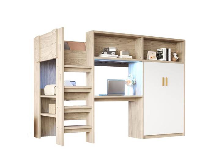 Hochbett 90 x 200 cm avec bureau et armoire EVRYAE