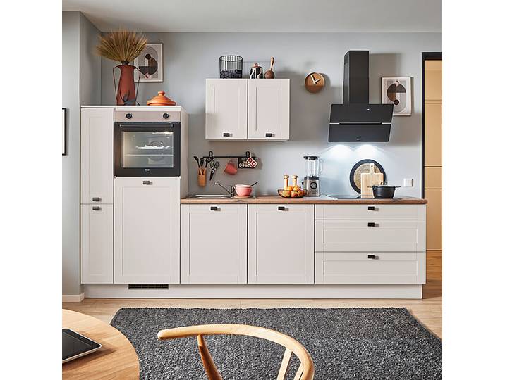 Autarke Küchenzeile Seitenschrank B 290cm Ausrichtung links Grau/Kaschmir