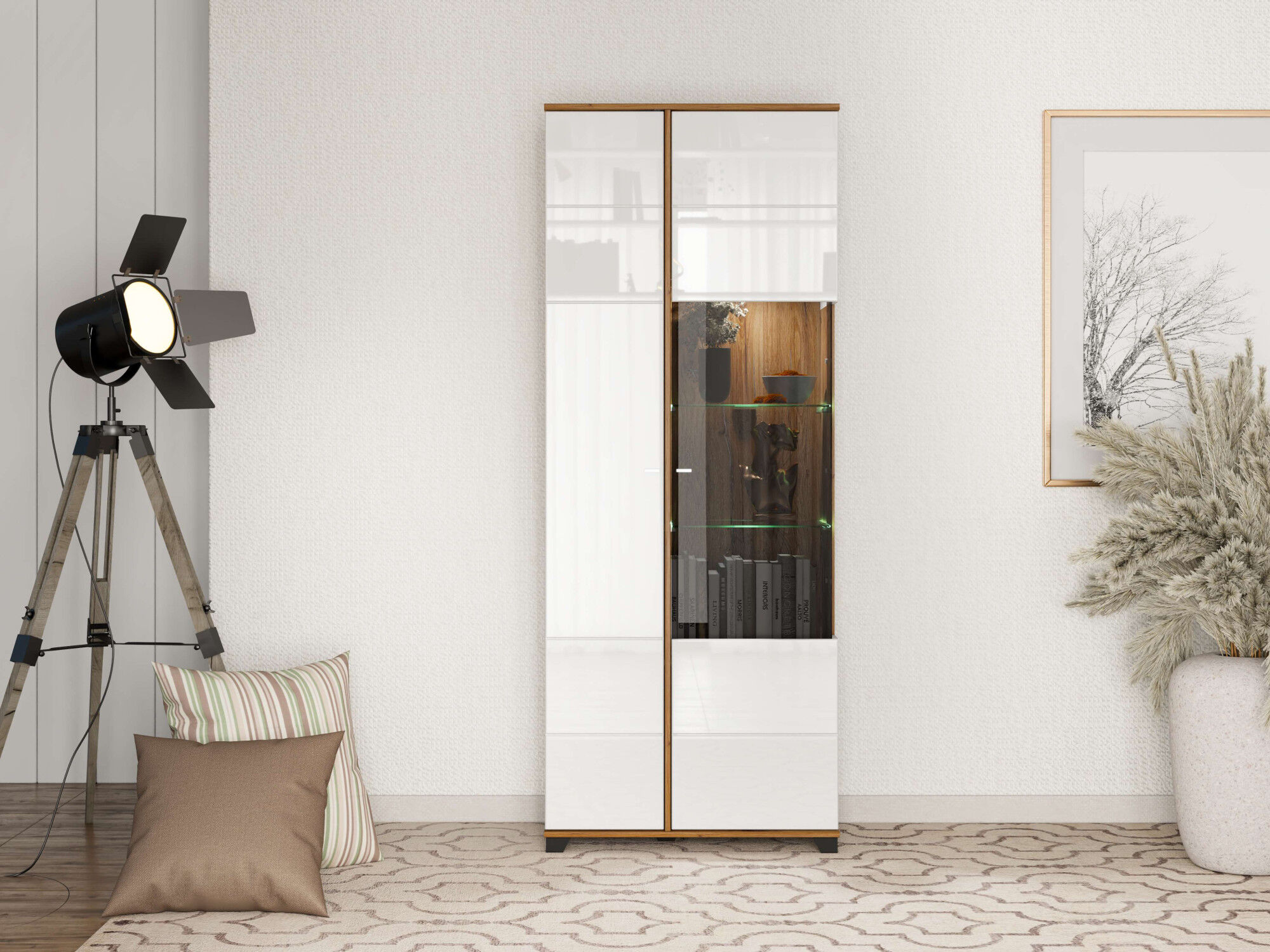 Vitrine HOME AFFAIRE "Burgundy Vitrinenschrank, Standvitrine, Showcase", opaque weiß, B:78,5cm H:200,5cm T:40cm, Glas, Holzwerkstoff, MDF, Schränke, Vitrine, Hochglanzfronten, Glastür, Komplettes Innenleben, Topseller