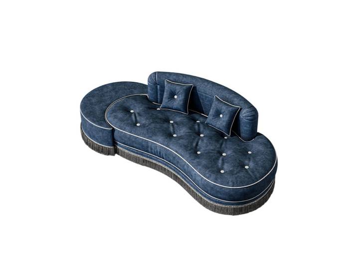 Vercart Sofa Quaste Samt blau 4er-set, Blau, Mode, Füllung: Polyester,Polyester, 80x108x198 cm, Wohnzimmer, Sofas & Couches, Sofas