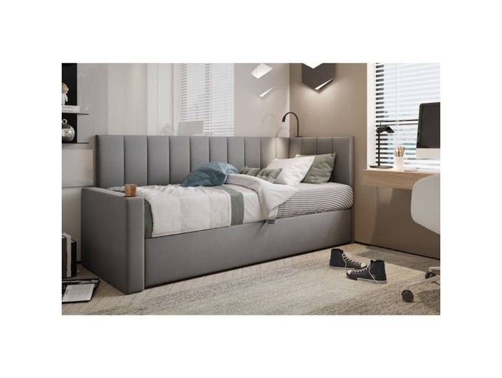 Lit Boxspring 80x200 cm TOKIO avec matelas ressorts intégré et rangement - gris - gauche - lit enfant lit ados