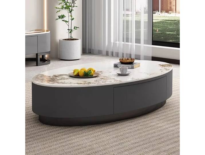 Tables basses de luxe Glamour en marbre, style nordique simple et moderne, tables basses ovales de luxe, meubles de salon