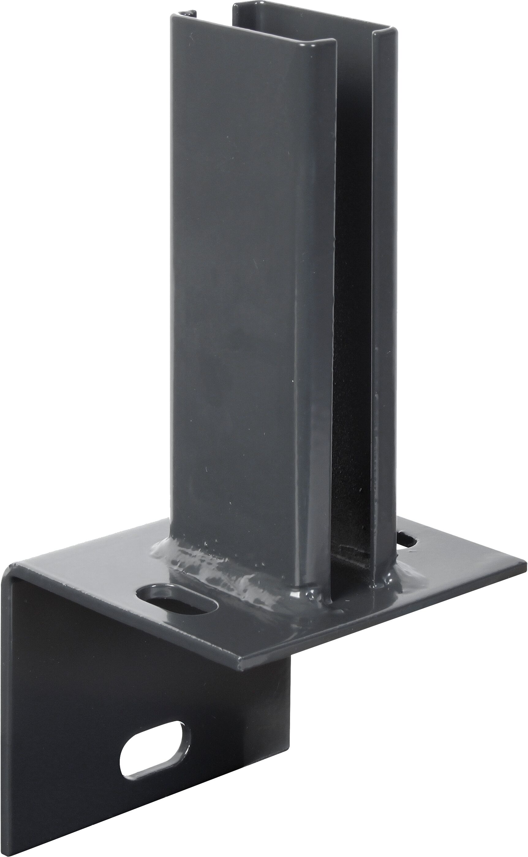 Pfostenträger ALBERTS, grau, B:12cm, Stahl, Bodenanker, für Zaunpfosten 60x40 mm auf L-Randsteinen, Platte 120x120 mm