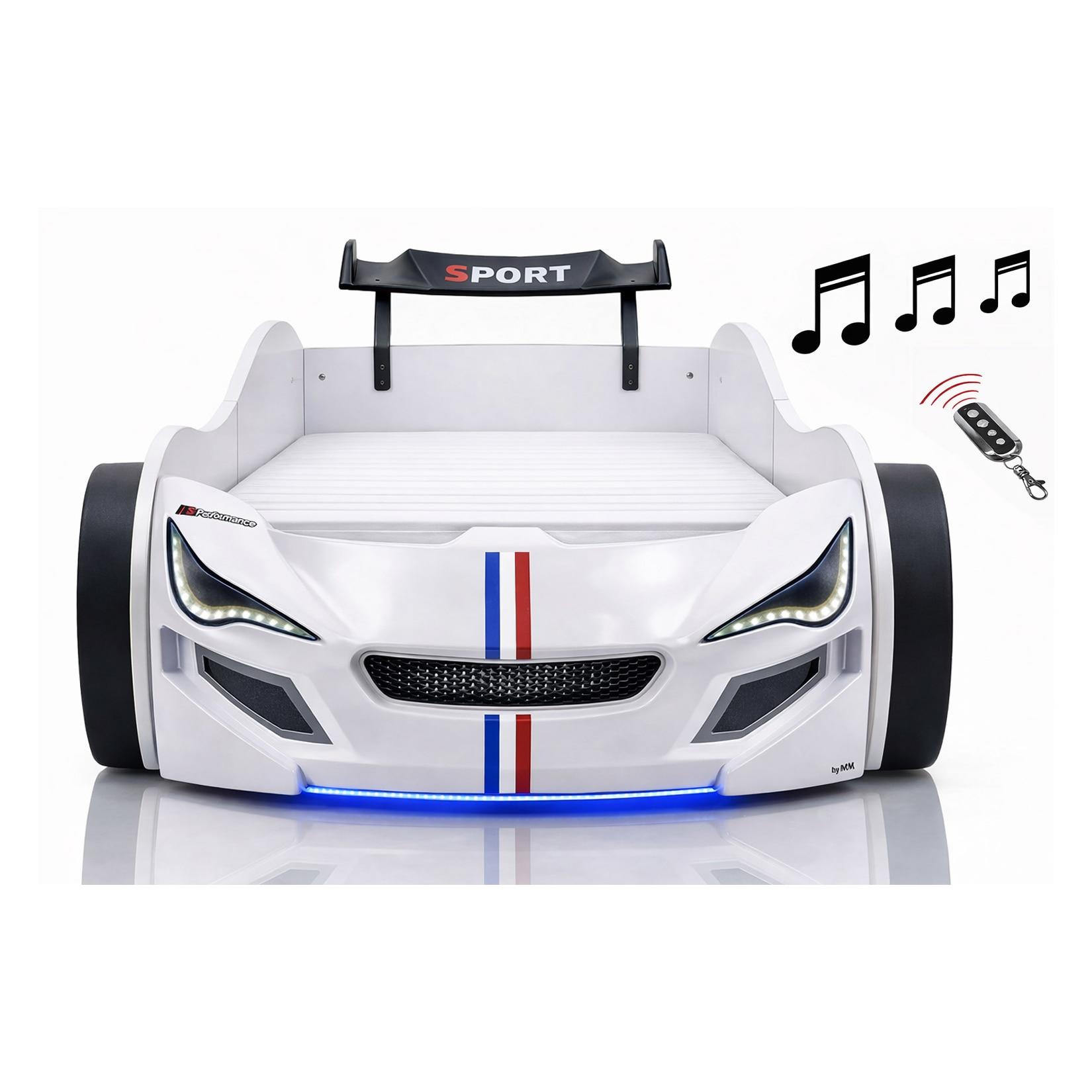 Autobett Kinder 90x200 Jungen LED Leuchte Unterbodenbeleuchtung Sound Fernbedienung