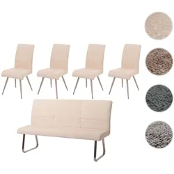 Esszimmer-Set HWC-G55, 4er-Set Stuhl + Sitzbank 180cm, Edelstahl gebürstet Stoff/Textil Chenille ~ creme